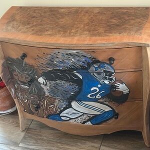 & Other Stories Hand-Painted Wooden Chest with Blue and Brown Accents